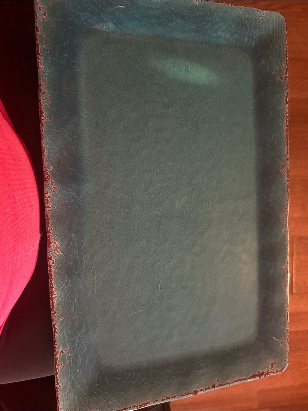 Ceramic Rectangular Serving Tray in Teal with Distressed Edge - Unbranded